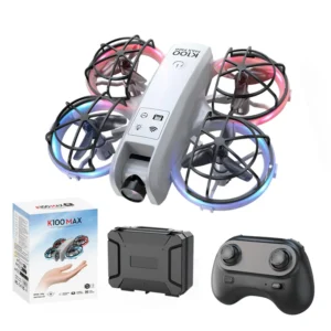 XKJ K100 MAX MINI WiFi FPV with LCD Screen Controller HD Dual Camera Optical Flow Hover Dazzling Lights Circle Protection Kids Gifts 2.4G 4CH 6-Axis Remote Control RC Toys Drone Quadcopter RTF